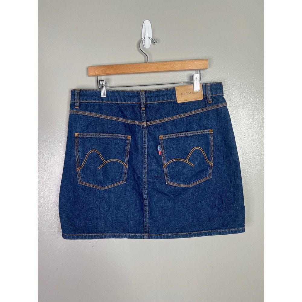 Farm Rio Dark Wash Denim Button Front Mini Skirt Gold Hardware Size 31 - Picture 4 of 10